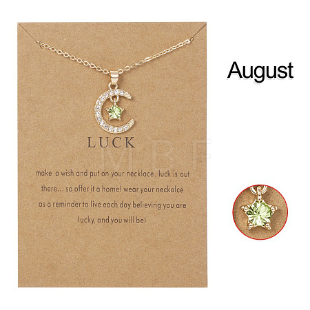 Moon & Star Alloy Rhinestone Birth Stone Pendant Necklaces WG0039E-08-1