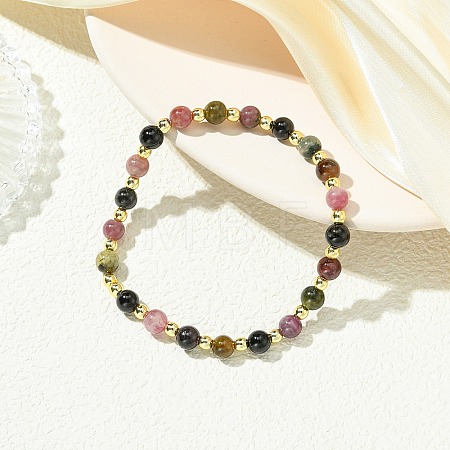 Natural Multicolor Tourmaline & Synthetic Non-magnetic Hematite Beaded Stretch Bracelets for Women BJEW-JB13941-1