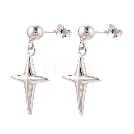 925 Sterling Silver Cross Dangle Stud Earrings STER-N016-108P-1