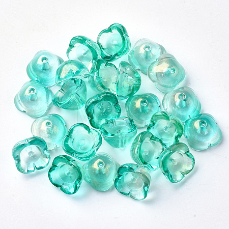 4-Petal Transparent Spray Painted Glass Bead Caps X-GGLA-S054-009B-04-1