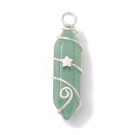 Natural Green Aventurine Double Terminal Pointed Pendants PALLOY-JF02673-02-1