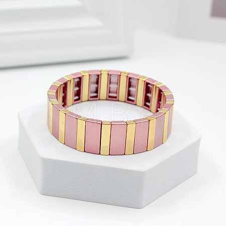 Baking Paint Alloy Rectangle Beaded Stretch Bracelets FS-WGFC15B-01-1