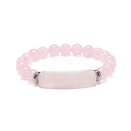 Natural Rose Quartz Beaded Stretch Bracelet BJEW-JB08879-07-1