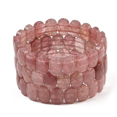 Natural Strawberry Quartz Oval Beaded Stretch Bracelet G-E010-01-12-1