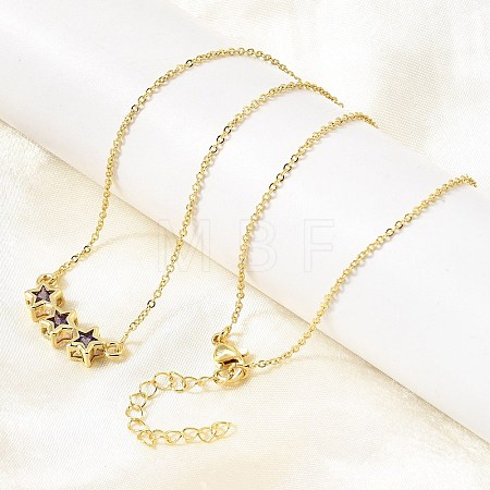 Brass Glass Triple Star Pendant Necklaces KK-CBAB173-03G-03-1