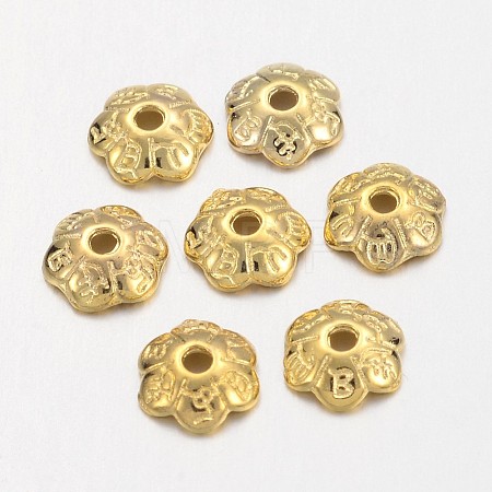 6-Petal Tibetan Style Alloy Flower Bead Caps TIBE-S220-G-RS-1