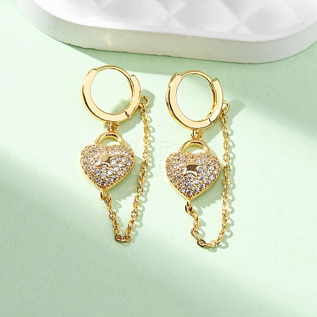 Heart Brass Micro Pave Clear Cubic Zirconia Hoop Earrings EJEW-F384-07G-1