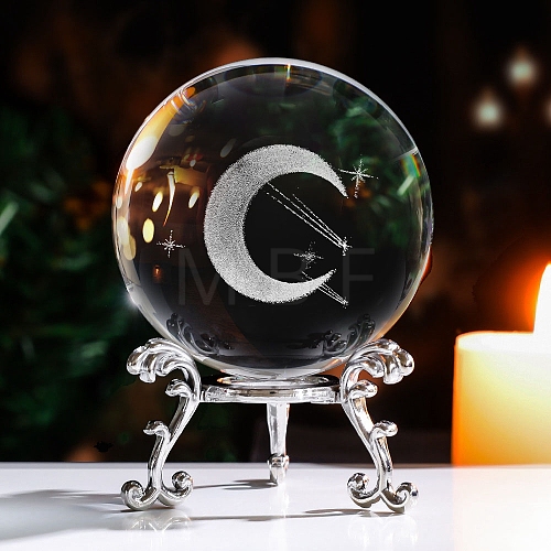 Inner Carving Moon Glass Crystal Ball Diaplay Decoration PW-WG2FBC7-02-1