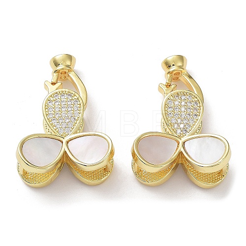 Rack Plating Brass Micro Pave Clear Cubic Zirconia Fold Over Clover Clasps KK-F858-10G-1