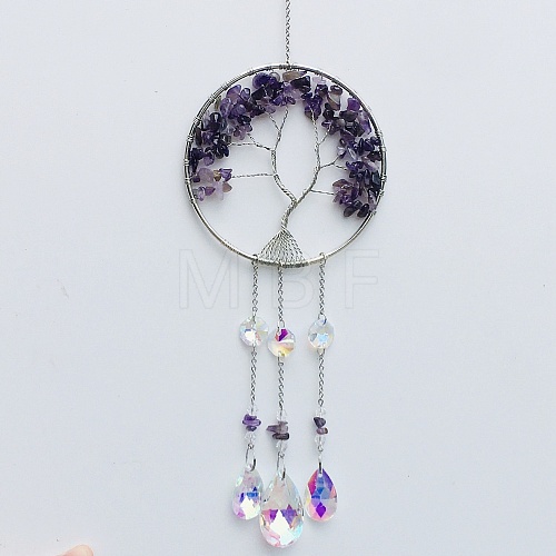 Natural Amethyst Tree of Life Pendant Decorations TREE-PW0002-13E-1
