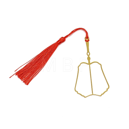 Chinese Ancient Palm Leaf Fan Shape Brass Wire Wrap Metal Bookmark with Tassel for Book Lover AJEW-WH0034-48-1