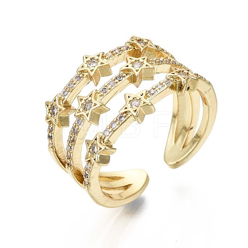 Brass Micro Pave Clear Cubic Zirconia Cuff Rings RJEW-S044-084-NF-1