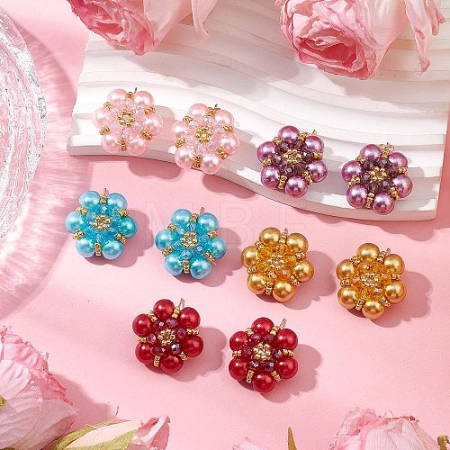 Glass Seed Beads Flower Stud Earrings EJEW-MZ00349-1