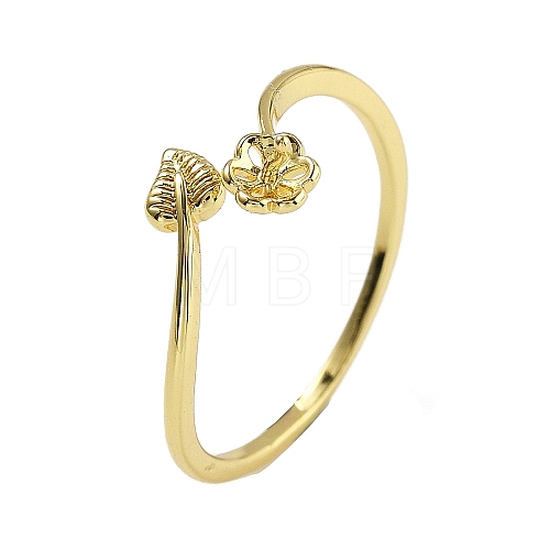 Leaf & Flower Brass Adjustable Ring Settings KK-G527-01C-G-1