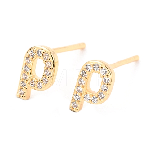 Brass Micro Pave Clear Cubic Zirconia Stud Earrings EJEW-O103-14G-1