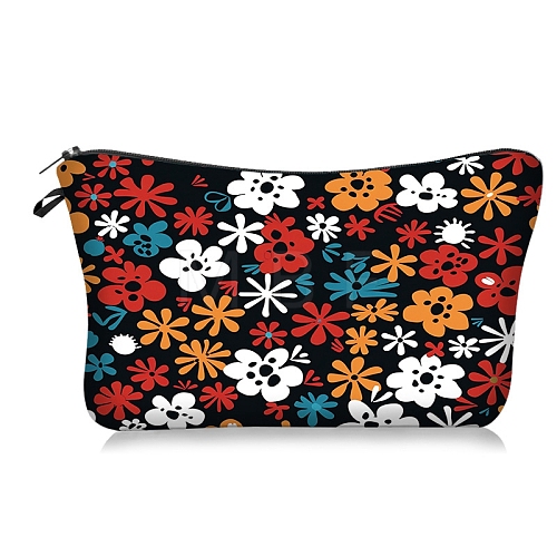 Flower Print Polyester Cosmetic Zipper Pouches PW-WG6318E-03-1