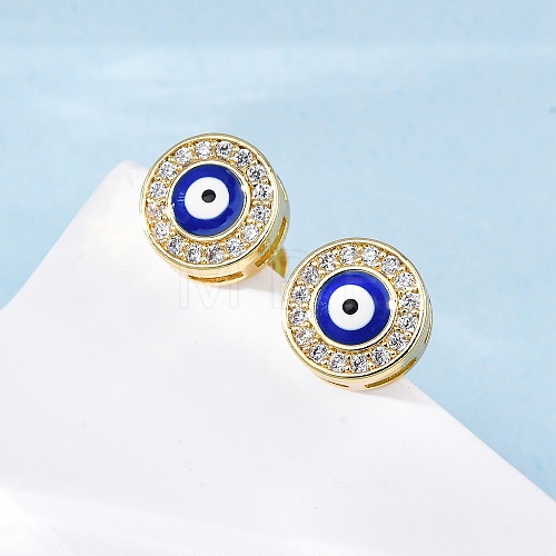 Blue Evil Eye Brass Stud Earrings ZIRC-Z017-01G-1