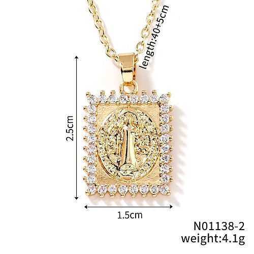 Shiny Brass Micro Pave Clear Cubic Zirconia Rectangle Vintage Statue Pendant Necklaces DN8896-2-1