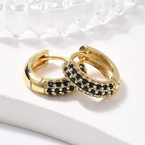 Brass Micro Pave Cubic Zirconia Huggie Hoop Earrings EJEW-R144-004A-NF-1