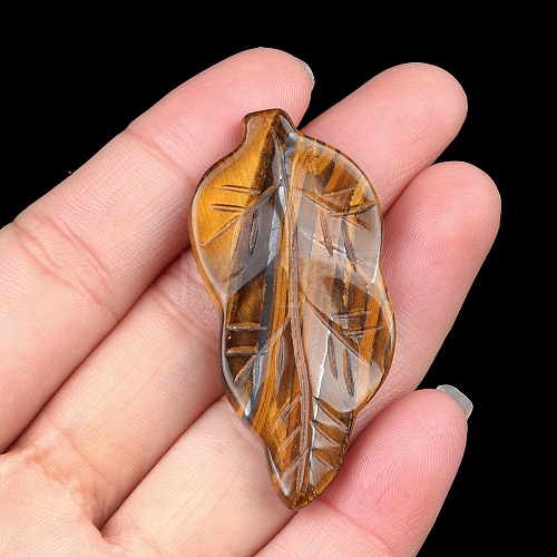 Natural Tiger Eye Carved Healing Leaf Stone PW-WG31545-14-1