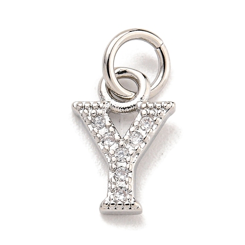 Initial Letter Brass with Cubic Zirconia Charms KK-Q814-26Y-P-1