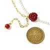 ABS Plastic Imitation Pearl Beaded Red Flower Synthetic Coral Pendant Necklaces NJEW-JN04991-3