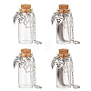 4Pcs Transparent Glass Empty Bottles with Alloy Paw Print Charms AJEW-DR00029-1