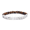 Natural Tiger Eye & Moonstone & Black Stone & Cherry Quartz Glass Round Beads Stretch Bracelets Set BJEW-JB07293-7