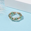 Round Natural Green Aventurine Braided Bead Finger Ring with Glass RJEW-JR00450-01-2