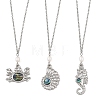 Alloy Natural Paua Shell Alloy Sea Animals Pendant 304 Stainless Steel Cable Chain Necklaces with Natural Pearl for Women NJEW-JN06524-3