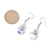 Handmade Round with Flower Printed Porcelain Dangle Earrings EJEW-JE06795-4