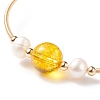 Natural Citrine(Dyed & Heated) & Quartz Crystal(Dyed & Heated) & Pearl Round Beaded Bangle BJEW-JB08464-06-4