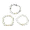 3Pcs 3 Styles Natural & Synthetic Mixed Gemstone Chip & Natural Cultured Freshwater Pearl Beaded Stretch Bracelets Set for Women BJEW-JB13762-01-3