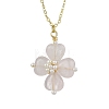 Natural Rose Quartz Clover Shamrock Pendant Necklaces NJEW-JN05170-04-3