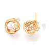 Brass ABS Imitation Pearl Stud Earrings EJEW-T048-07G-2