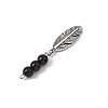 Alloy Feather with Round Synthetic Black Stone Beads Big Pendants PALLOY-JF04696-4