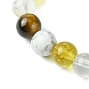 Natural Howlite & Synthetic Citrine & Natural Tiger Eye & Natural Quartz Crystal Round Beaded Stretch Bracelets BJEW-JB10910-09-3