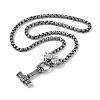 304 Stainless Steel Leopard Head King Box Chain Viking Mjolnir Thor Hammer Pendant Necklaces for Men NJEW-K278-14AS-2