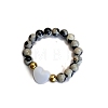 Round Natural Dalmatian Jasper Stretch Rings PW-WG2083B-08-1