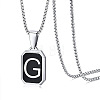 304 Stainless Steel Black Enamel Rectangle with Initial Pendant Box Chain Necklaces WG7737E-14-1
