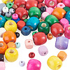 75Pcs 3 Styles Spray Painted Round Natural Schima Wood Beads WOOD-TAD0001-01-3
