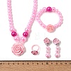 Cute Unicorn Alloy Plastic Children's Beaded Necklace & Bracelet & Cuff Ring & Clip-on Earring Jewelry Sets for Girl's FS-WGF4311-06-3