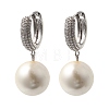 Round Brass Micro Pave Clear Cubic Zirconia Hoop Earrings EJEW-H180-01A-P-4