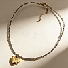 304 Stainless Steel I Love You Heart Pendant Gray Faceted Glass Beaded Necklaces for Women NJEW-F370-01B-G-1