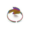 Rainbow Color 304 Stainless Steel Leaf Cuff Ring RJEW-N038-041M-2