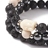 3Pcs 3 Style Natural & Synthetic Mixed Gemstone Beaded Stretch Bracelets Set with Buddhist Head for Women BJEW-JB08498-5