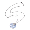 Steel Blue Glass Flat Round & Alloy Pendant Necklace NJEW-JN04453-01-2