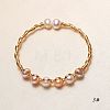 Brass Wire Wrapped Round Natural Freshwater Pearl Cuff Bangles for Women WG890F6-02-1