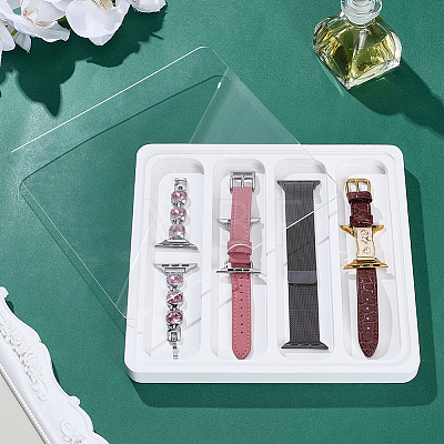 4-Slot Wooden Watch Band Storage Cases with Visible Lid CON-WH0110-298A-1