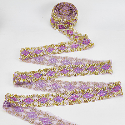 10 Yards Polyester Lace Ribbon with Paillette OCOR-WH0090-050B-1